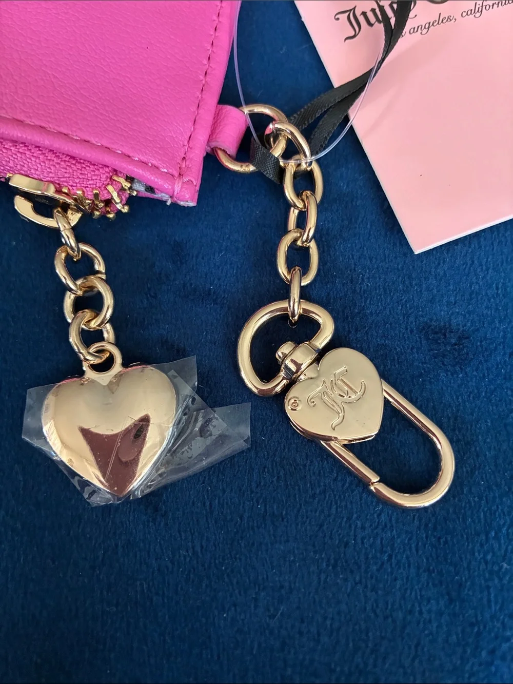Juicy Couture Bright Pink Card & Key Holder with Gold Charms